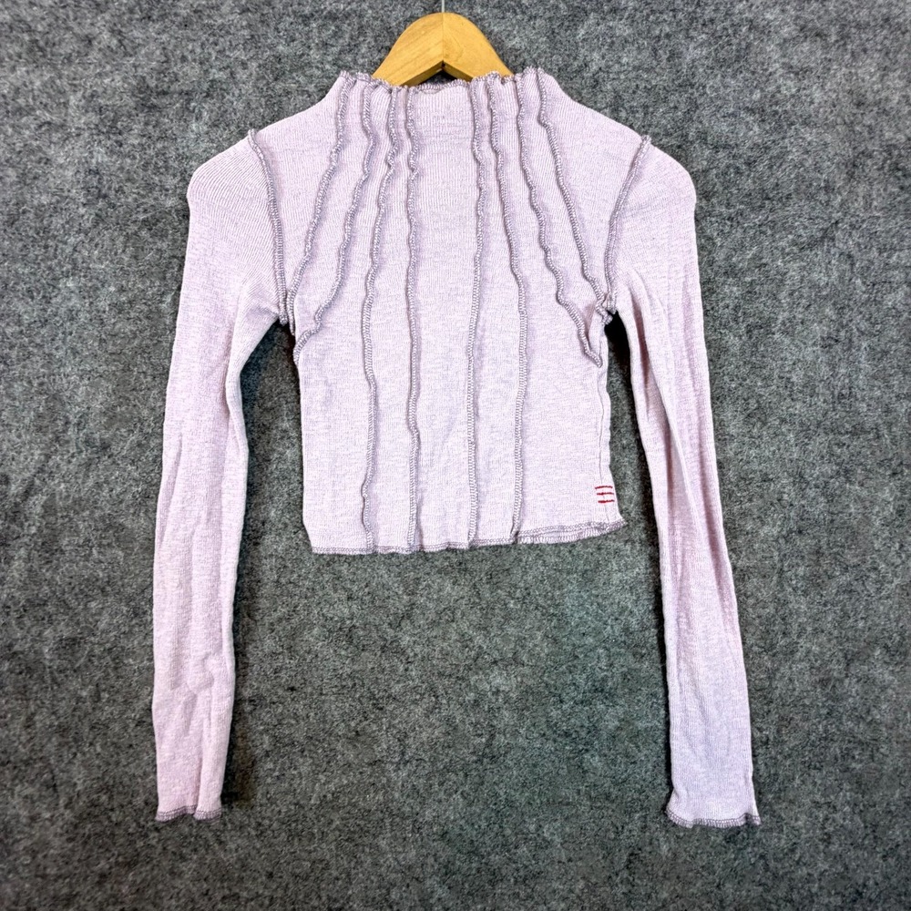 BDG Sunray Knit Top Womens Small Purple Seamed Mock Neck Cropped Long Sleeve